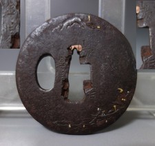 Tsuba guard Kaneie sign name mountain boatman inlay Samurai Sword fitting #3