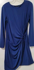 H By Halston Dress Womens Size 6 Blue Stretch Jersey Faux Wrap Twist Front 