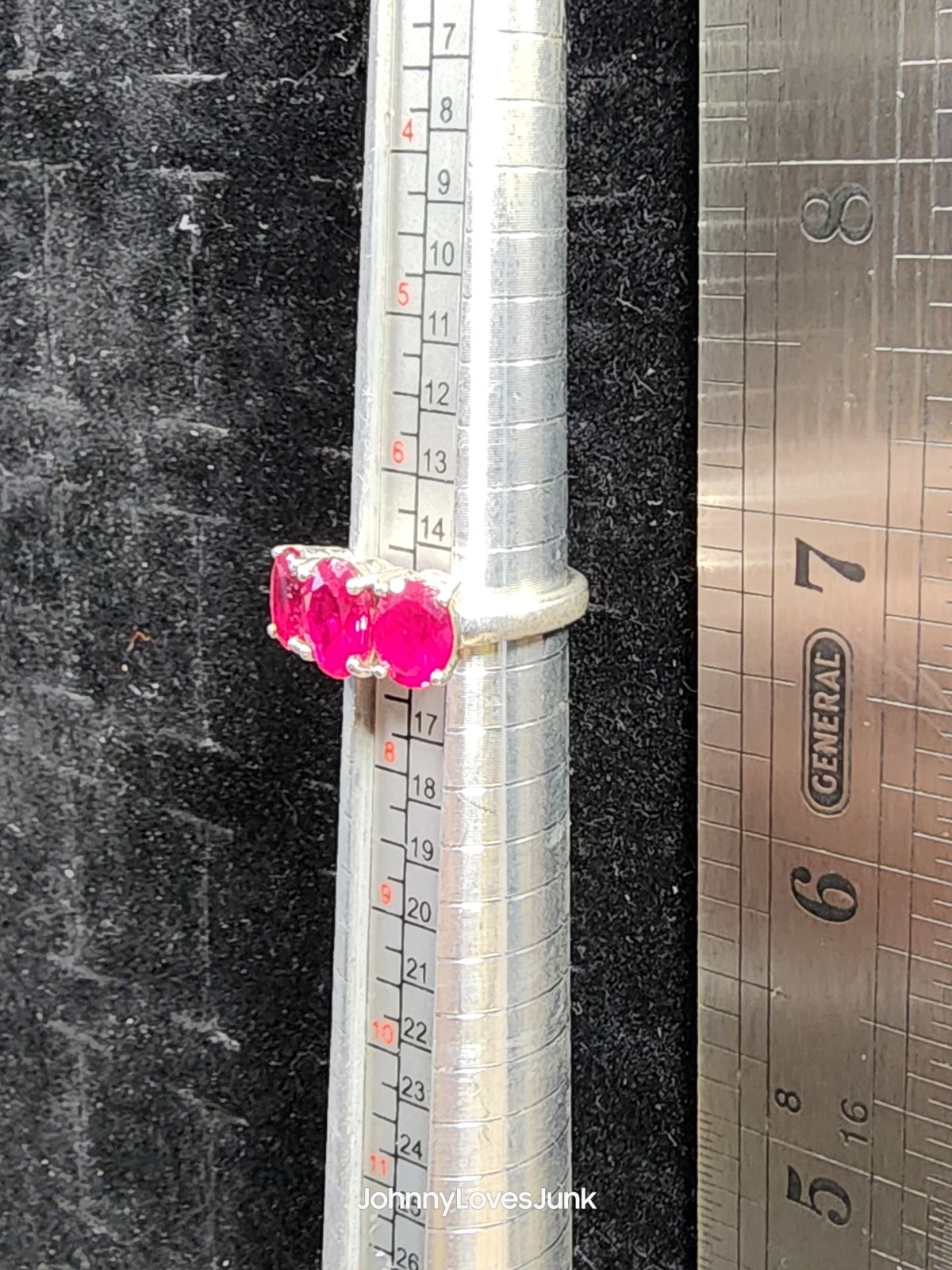 Triple Ruby/Sterling Silver Ring Marked/Tested+ S… - image 3