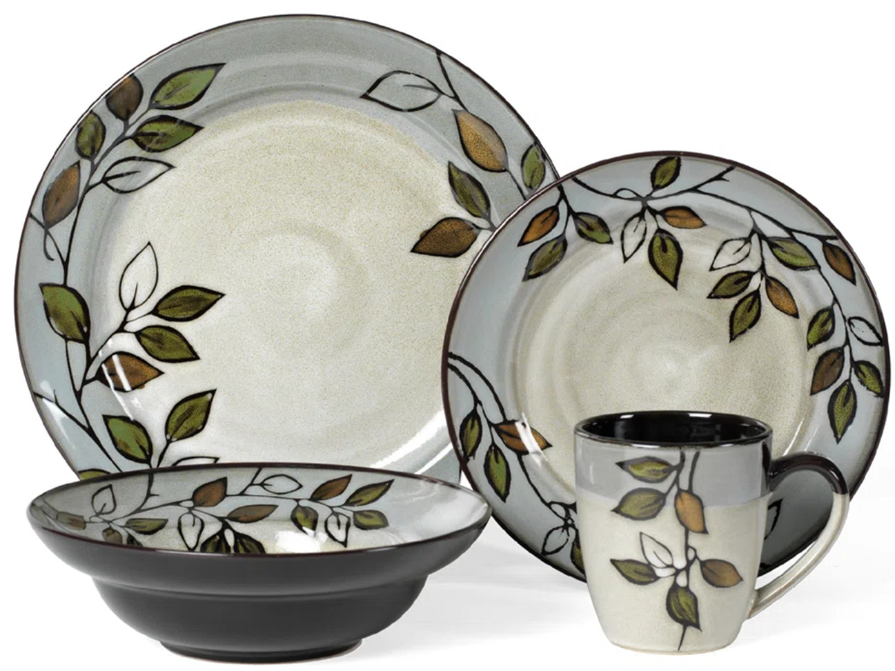 Pfaltzgraff  16-Piece Rustic Leaves  Stoneware Dinnerware Set Service for 4