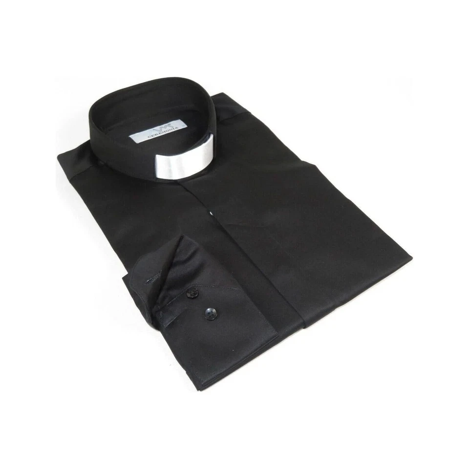 Camicia Uomo CERIMONIA Clero Pastore Sacerdote 100% Cotone Turchia #stn 15 HYB Nera - Immagine 2 di 4