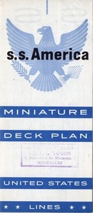 1954 S.S. AMERICA Miniature Deck Plan - 8 Decks, 3 Classes & Interior Photos