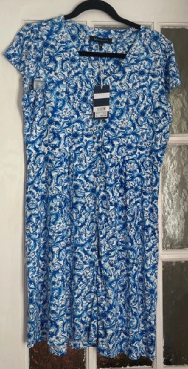 VETEMENTS Crew Clothing Abito in jersey Alissa floreale blu e bianco Nuovo con etichette £65 Taglia 12