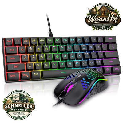 Gaming Tastatur und Maus Set QWERTZ DE RGB Beleuchtung 7200 DPI für PC MAC PS5