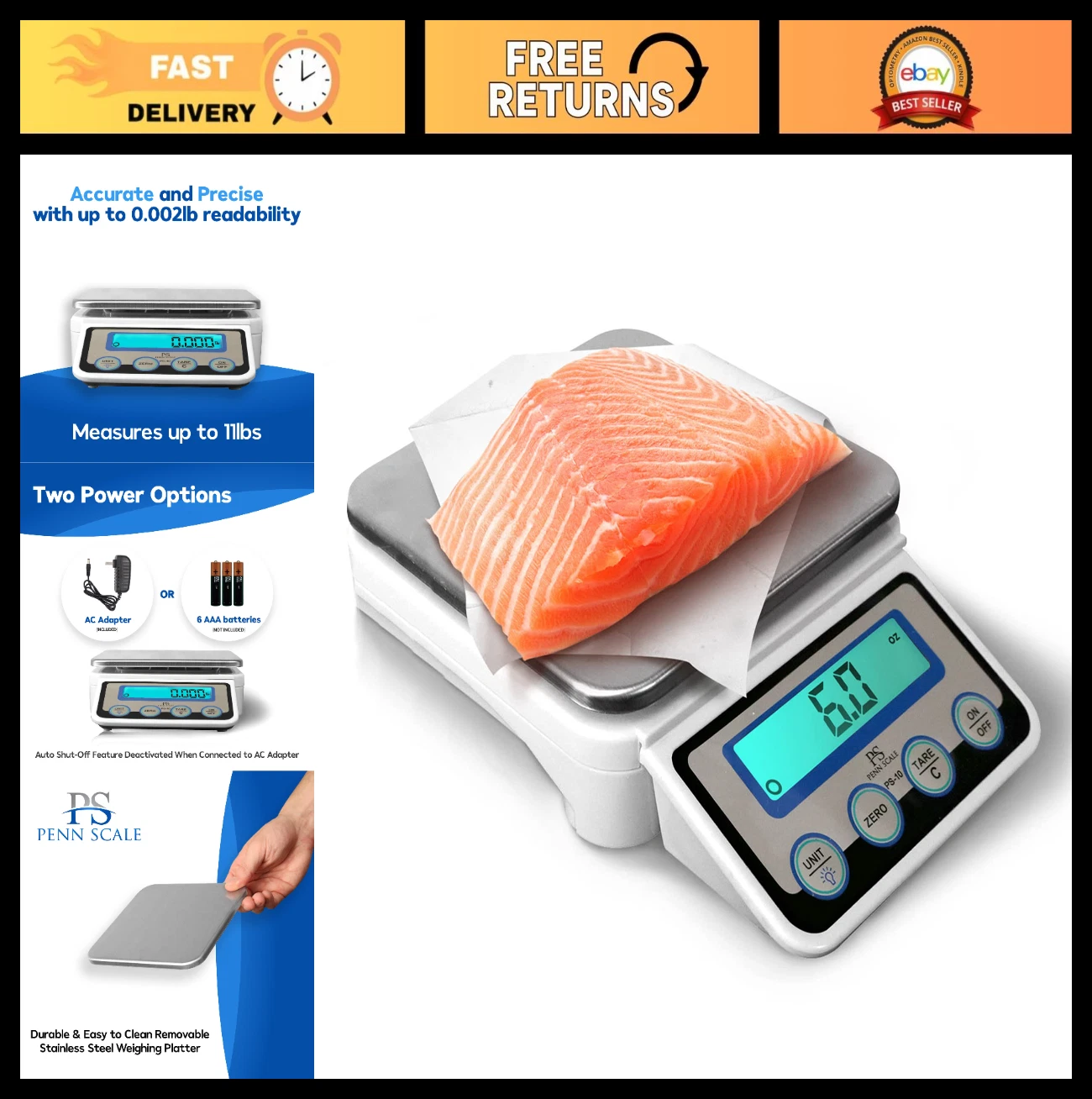 Digital Kitchen Portion Scale 11lb - 0.002lb Readability, Removable Platter, LCD
