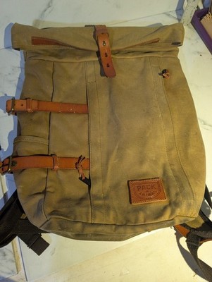 Pack Animal Waxed Cotton Canvas Roll Top Rally Pack Moto Backpack Leather Tan