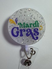 Retractable Badge Reel Holder - Mardi Gras On Sparkly Background
