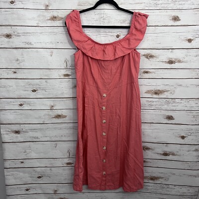 loft beach off the shoulder dress Button Size 12 Pink Women's 30 1/4 from center tropical vacation dress Baberdicy Lady Trench Coat Size:US 20
