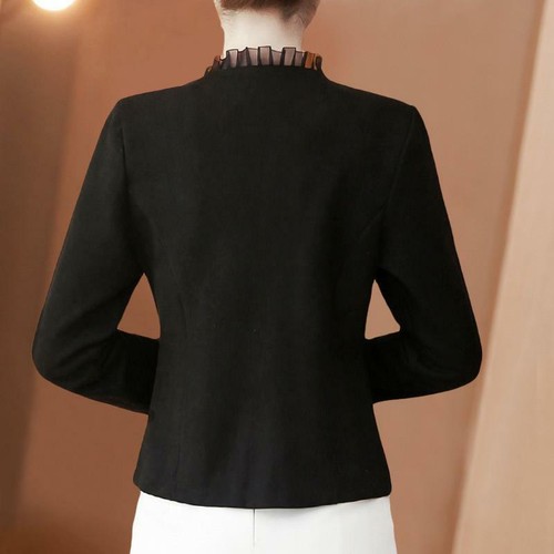 Women Suit Jacket Female Cardigan Shawl Lace Ruffle Trim Long Sleeve Coat Blazer - Picture 4 of 7