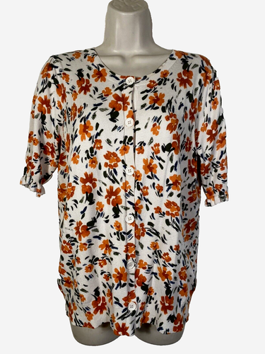 Daniel Rainn Cardigan Sweater Womens M Floral Tropical Short Sleeve Button Up