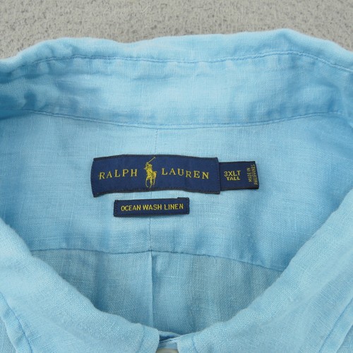 Polo Ralph Lauren camicia uomo 3XLT blu lavaggio oceano lino pony abbottonata 3XL ALTA - Foto 7 di 13