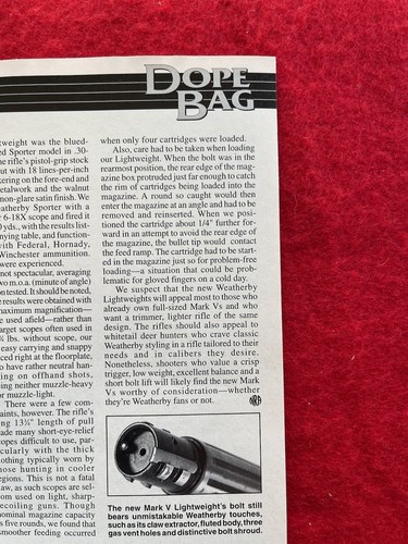 De colección 1998 revista artículo/anuncio impreso Weatherby MK V pistola especificaciones gráfico de precisión - Imagen 6 de 8