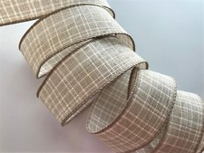 Beige and Ivory Ribbon, 1 1/2" Wide, Wired Edge, 5 YARDS