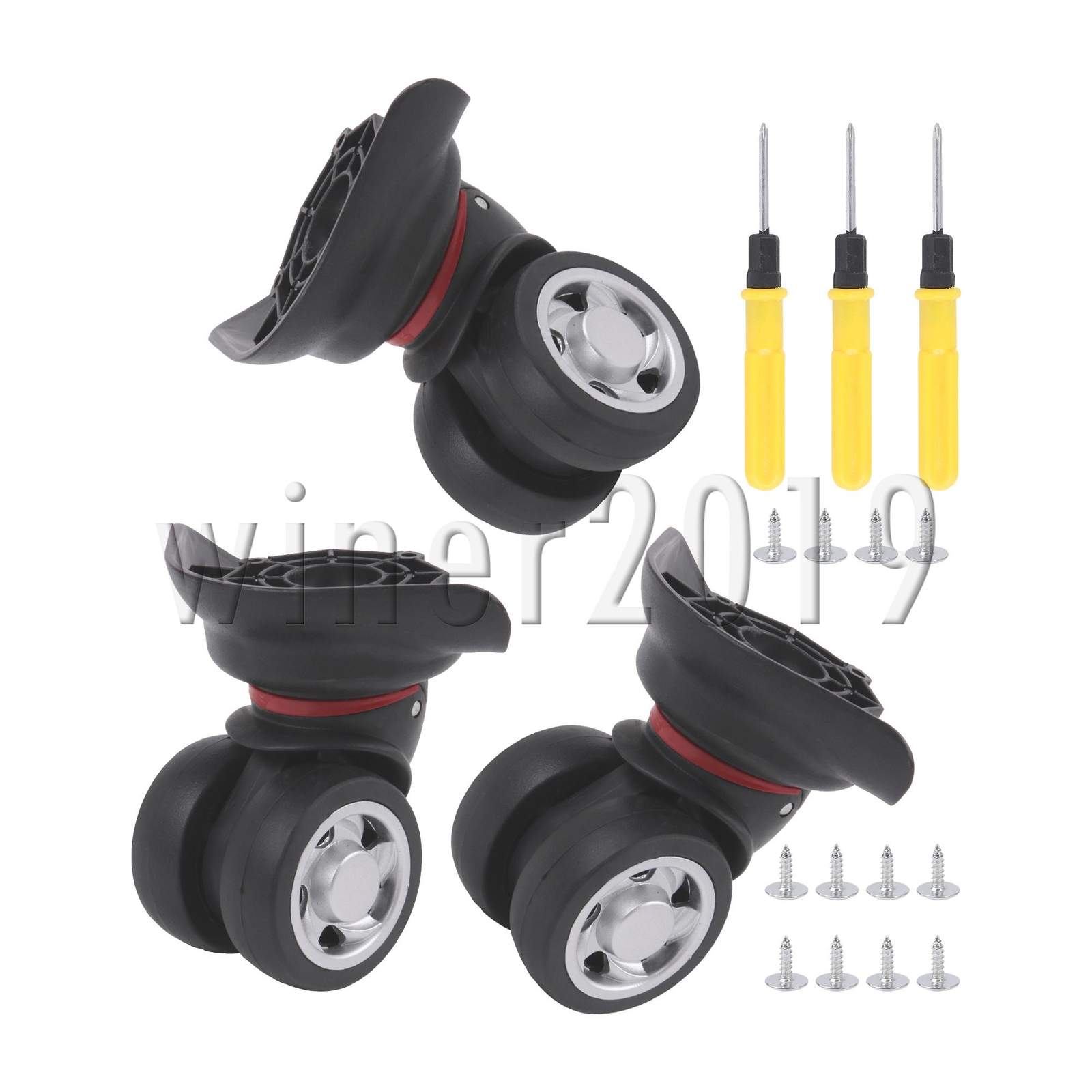 3 Pcs Left Luggage Wheel Swivel Spinner Mute Black DIY Replacement 3.58