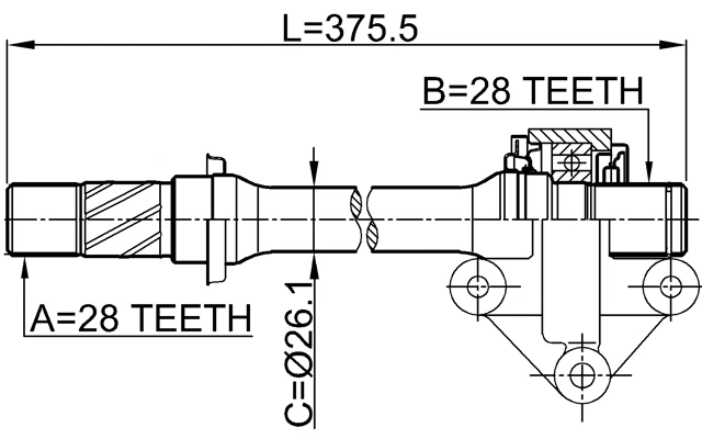 Eje derecho 28X375X28 FEBEST 0512-CP OEM GA15-25-700C Foto 2 de 3