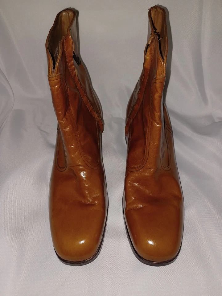Botas de Tacón Plataformas Bronceadas Doradas Años 70 Florsheim De Colección Para Hombre Nuevas Stock Antiguo 9C Foto 2 de 4