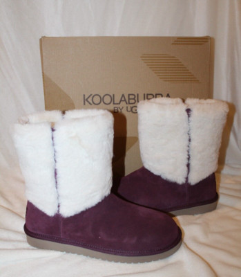 NIB Koolaburra UGG Women's Abrei Classic Short Suede Fur Boots Burgundy 9