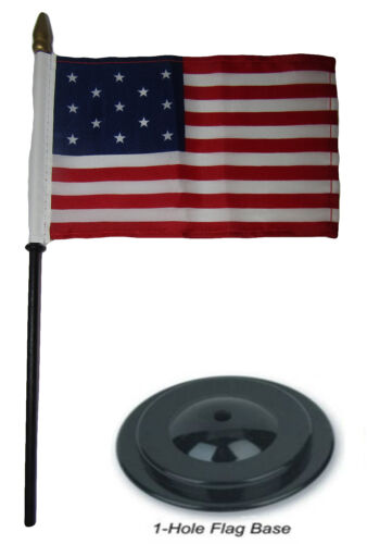 Ensemble de bureau drapeau 13 étoiles linéaire USA 4 x 6 pouces bâton de table en bois bâton base noire - Photo 1 sur 2