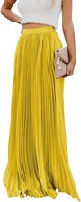 Womens High Waist Maxi Skirt Pleated Chiffon Long Flowy Skirt with Pockets