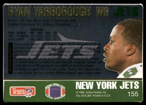 Ryan Yarborough 1994 Action Packed #155 New York Jets RC Football Card - Picture 2 of 2