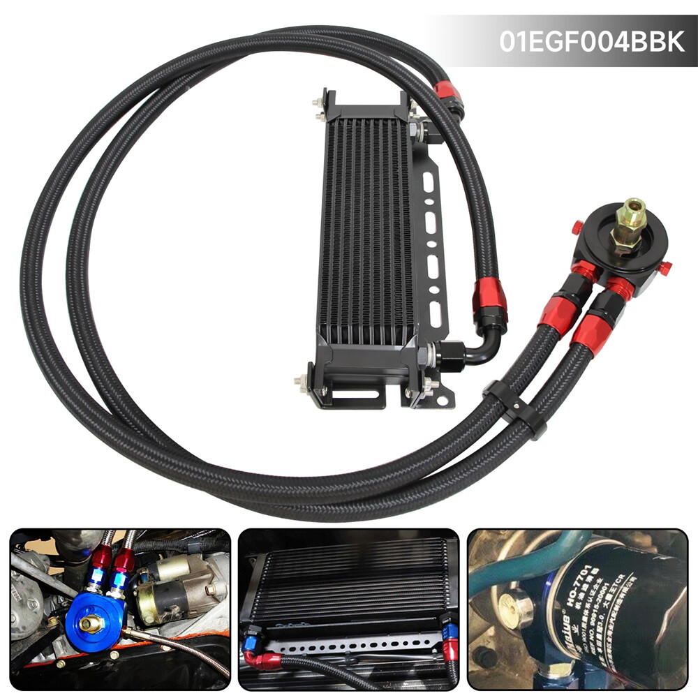 G-PLUS 10 Row Transmission Oil Cooler Kit – AN10 Inlet, Aluminum, Filter Adapter, Universal