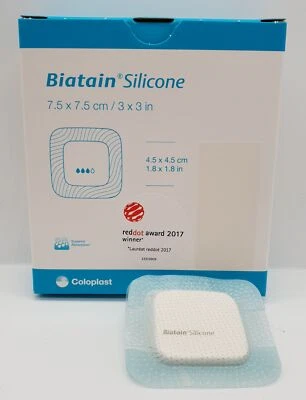 COLOPLAST Biatain Silicone 7.5cm x 7.5cm - Box of 10 - Soft, Absorbent Foam Dressings