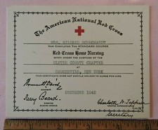 1942 WWII Red Cross Mildred Schuchardt Home Nursing Certificate Saugerties NY