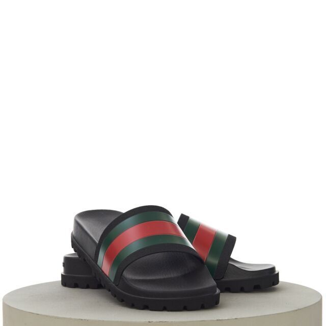 Gucci Web Men's Rubber Slide Sandal - Black Rubber, US 11 for sale