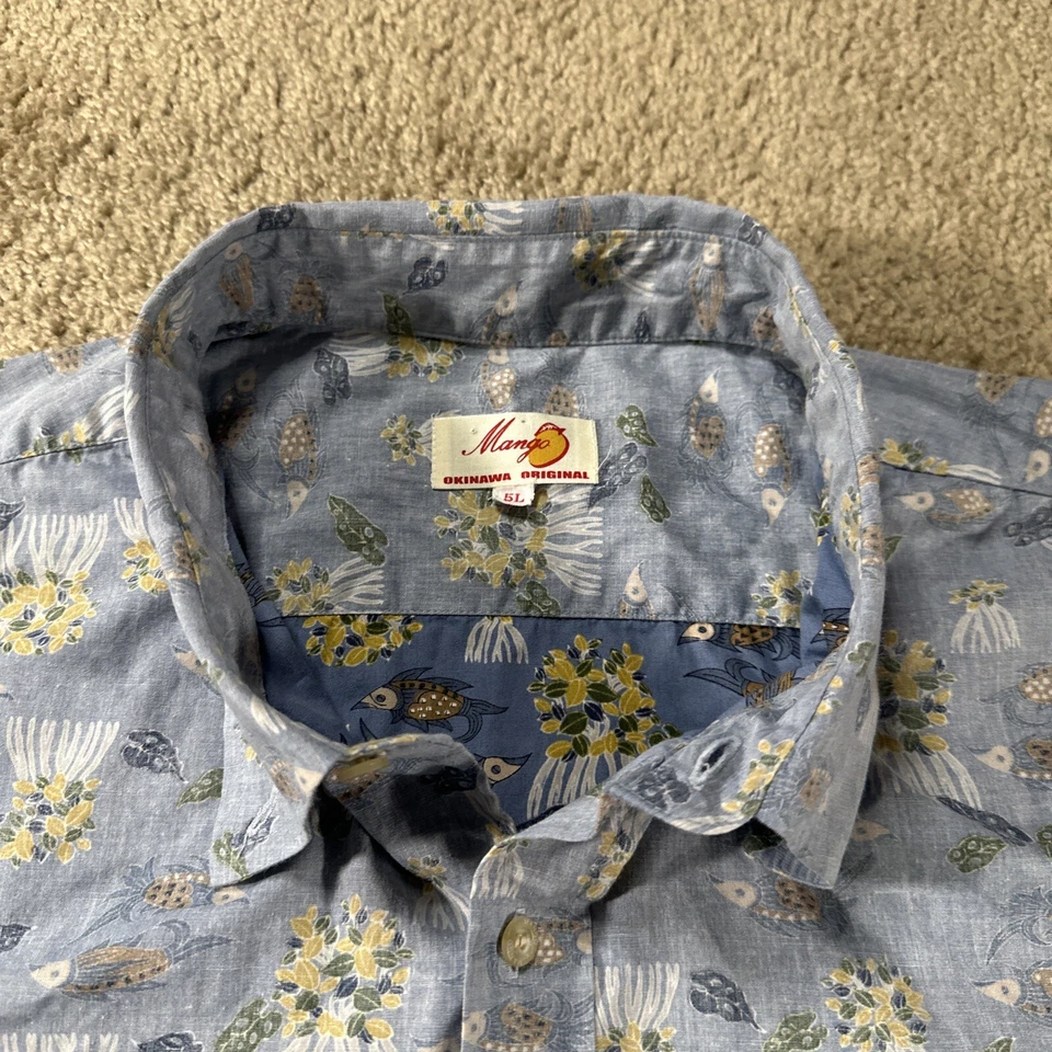 Camisa Mango Okinawa Original Para Hombre 5L Azul Inside Out Floral Hawaiana Japón Foto 3 de 4