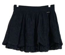 Abercrombie  Fitch Embroidered Ruffle Floral Lace Mini Skirt Navy Medium NWT