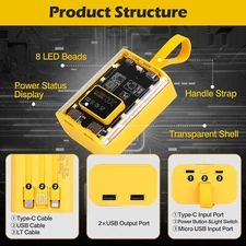 20000mAh Power Bank External Battery Charger with 3 Cable 4 Ports LED Lighting