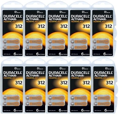60x Duracell 312 Hörgerätebatterien Activair PR41 10 x 6 er Blister ++MHD 2029++