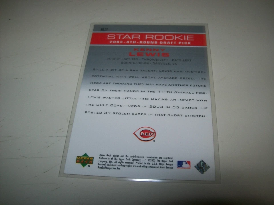 2003 UPPER DECK STAR RC KENNY LEWIS AUTOGRAPH SIGNED AUTO #82 CINCINNATI REDS - Image 2 of 2