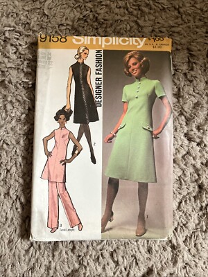 Simplicity 9158 Vintage 10 Designer Pattern Dress Tunic Pants 1970s Size 14