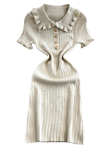 Womens Outfit Length Dress Collar Dresses Vintage Elegant Textured Bodycon Mid - Picture 33 of 54