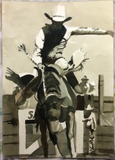 Edwin Adamson Original Cowboy Watercolor Study - Old Salinas Rodeo