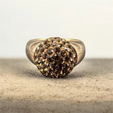 925 Sterling Silver Gold Vermeil Dome Ring with Brown Gemstones   Size 9