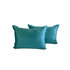 Turquoise Satin Lumbar Pillow Covers, 12"x16" (Pack of 2)-Turquoise Slub Satin