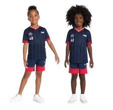 Puma Boys Girls Soccer Set Blue Multicolor T-Shirt Shorts 2-Piece Relaxed Fit
