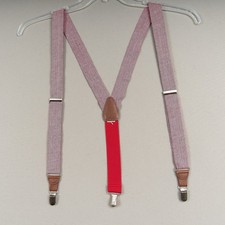 Mens Suspenders Red Herringbone Clip On Style Adjustable