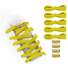 No Tie Shoelaces Tieless Elastic Shoe Laces 5Pcs with 4 Metal Buckles, Yellow