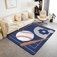 Navy Blue Area Rug for Teens Adult 5x6'6''x0.39'',Sports Theme Baseball Game ...