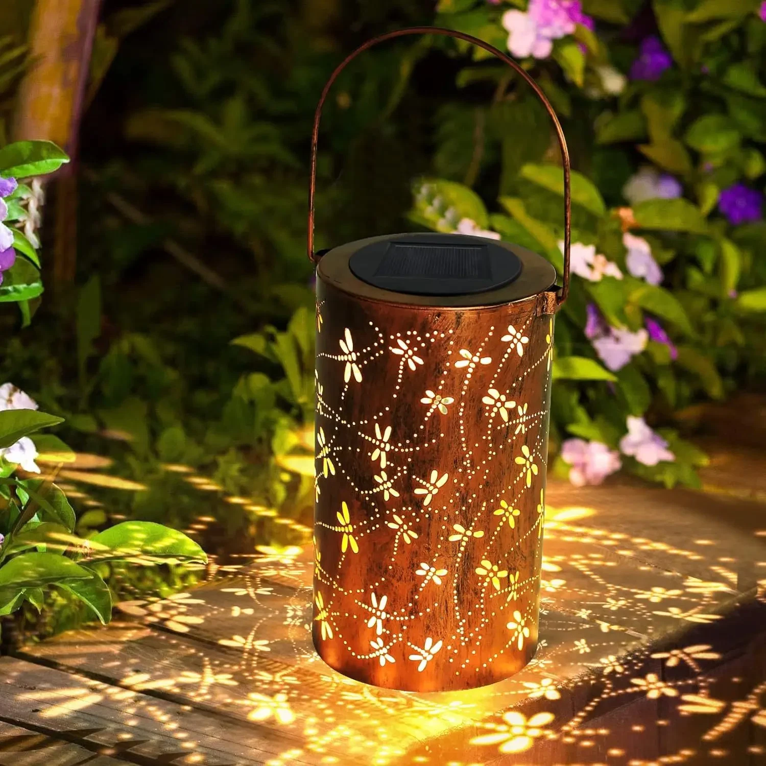 Solar Dragonfly Lantern Metal Hanging Garden Light Waterproof Outdoor Decor