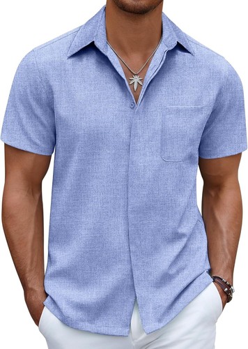 Men's Casual Linen Beach Shirt Button Down Summer Shirt Hawaiian Shirts - Afbeelding 8 van 65