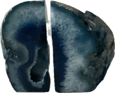 Blue Agate Geode Crystal 5  Tall Bookends Set of 2 Large Gemstone Pair 3.14 lb