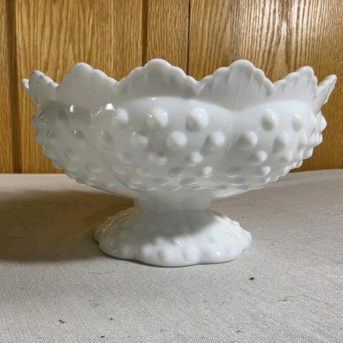Vintage Fenton Hobnail Milk Glass Taper Pillar 6 Candle Holder Bowl Pedestal