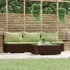 Garden Lounge Set Brown with Green Cushions