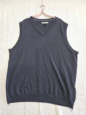 Nordstrom Mens 100% Fine Merino Wool Pullover Vest Size XL Black Office Business