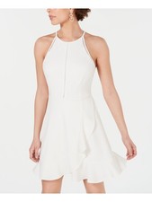 SPEECHLESS Womens White Halter Short Fit + Flare Dress L