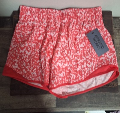 Athletic Works Girls Run Shorts L 10-12 Coral Red Floral Mini Dots Active NWT